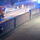 A fire engine approaches the site of a fake crash